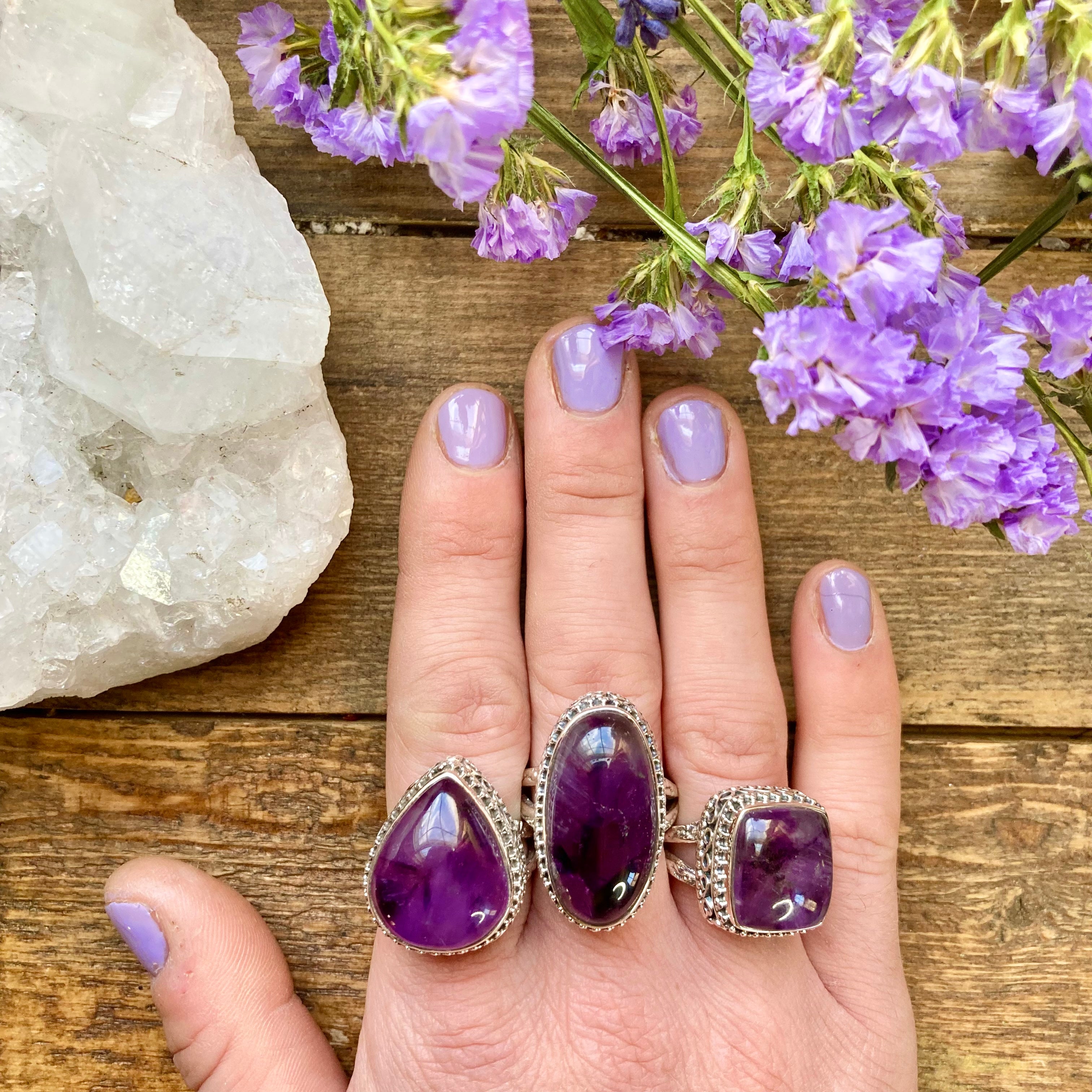 Atomic Amethyst Rings ☆ Positivity + Intuition – The Mossy Apothecary