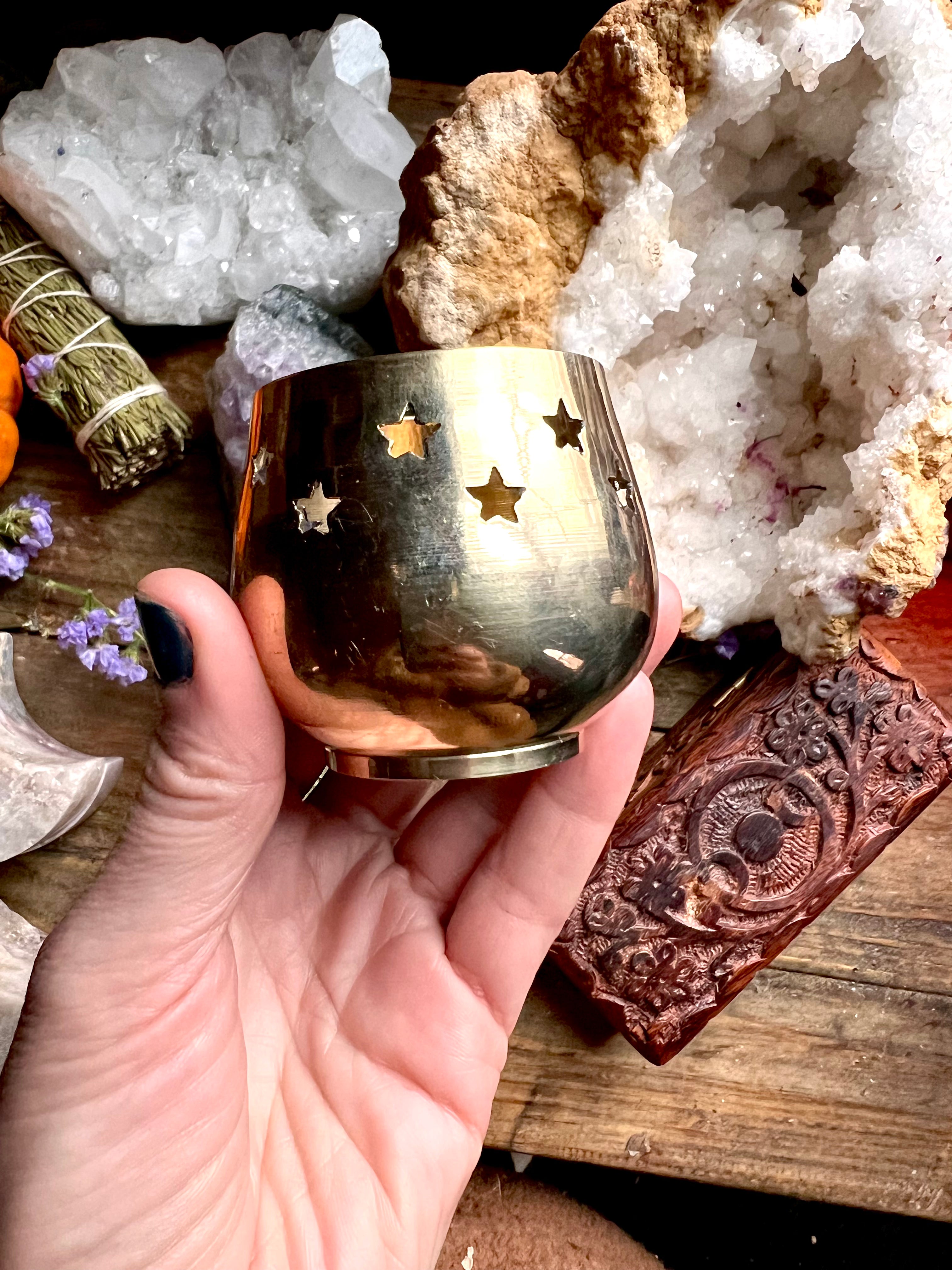 Celestial Brass Candle Holder